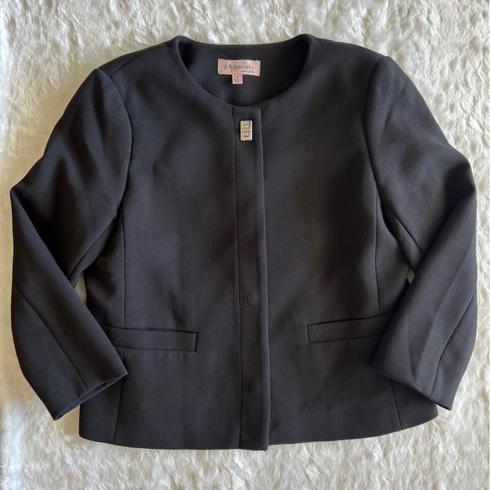 Philosophy Solid Black Blazer Classy Jacket - Siz… - image 4